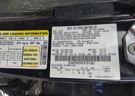 2020 Ford Fusion Se z USA, uszkodzony, nr VIN 3FA6P0HD9LR191361